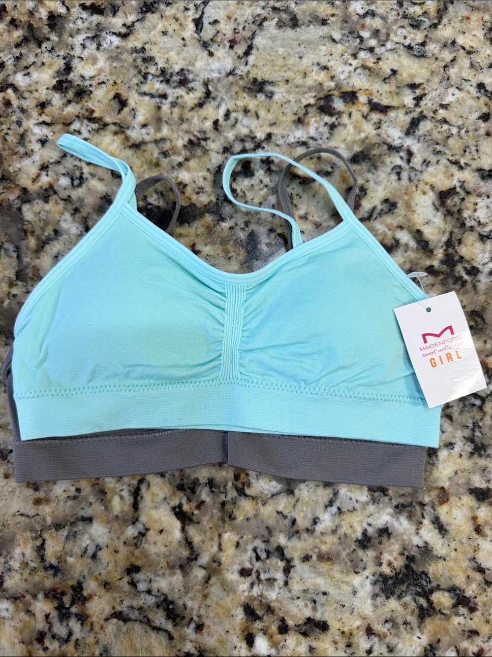 Maidenform Girl Aqua & Gray Seamless Crop Bralette with Ruched Center